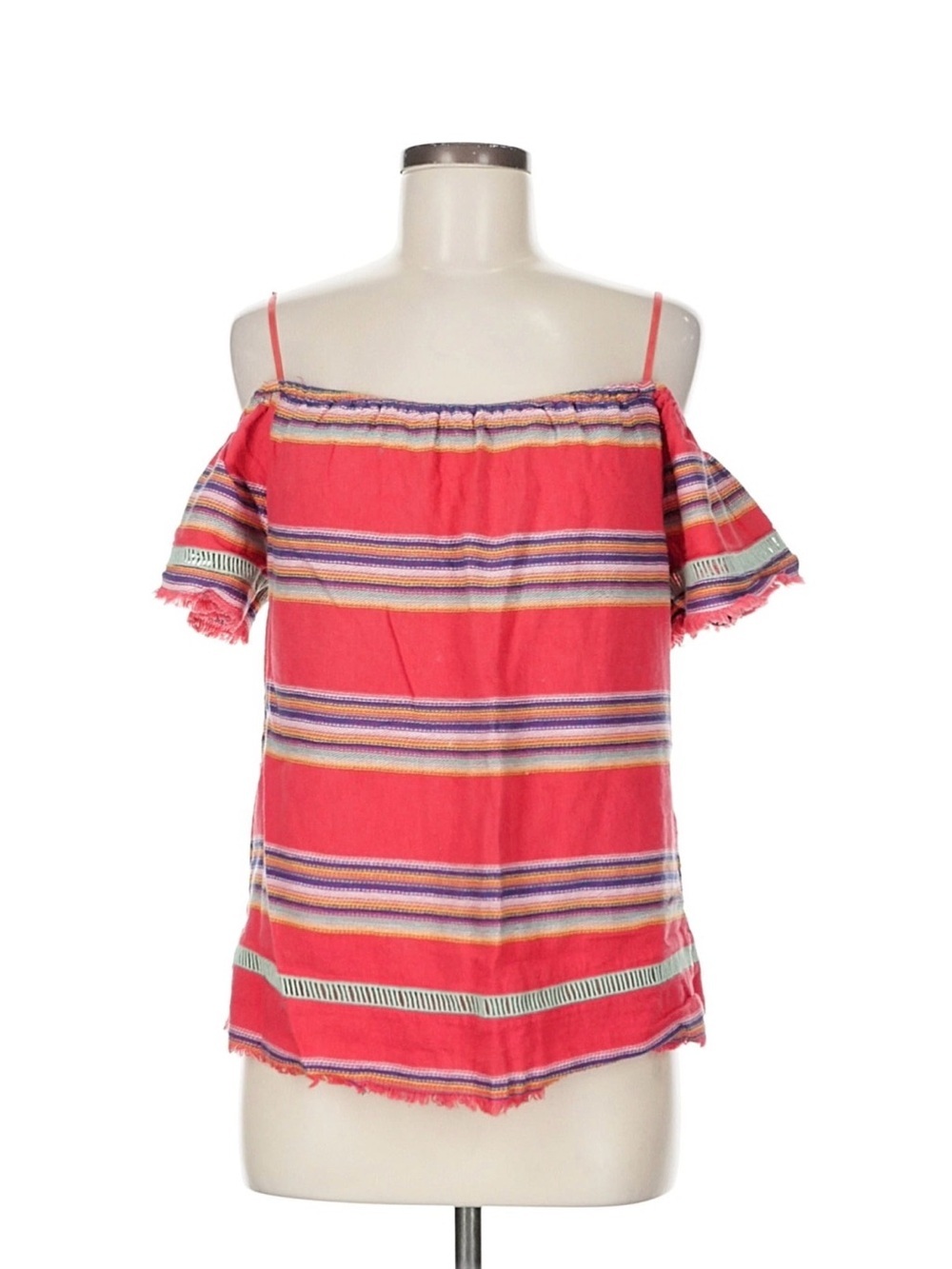 DRA Los Angeles Off Shoulder Boho Striped Top Medium Coral Pink